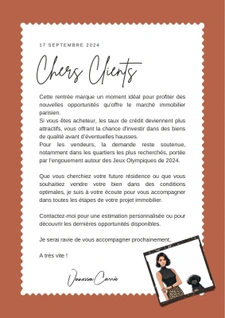 Lettre d'information immobilière de la rentrée