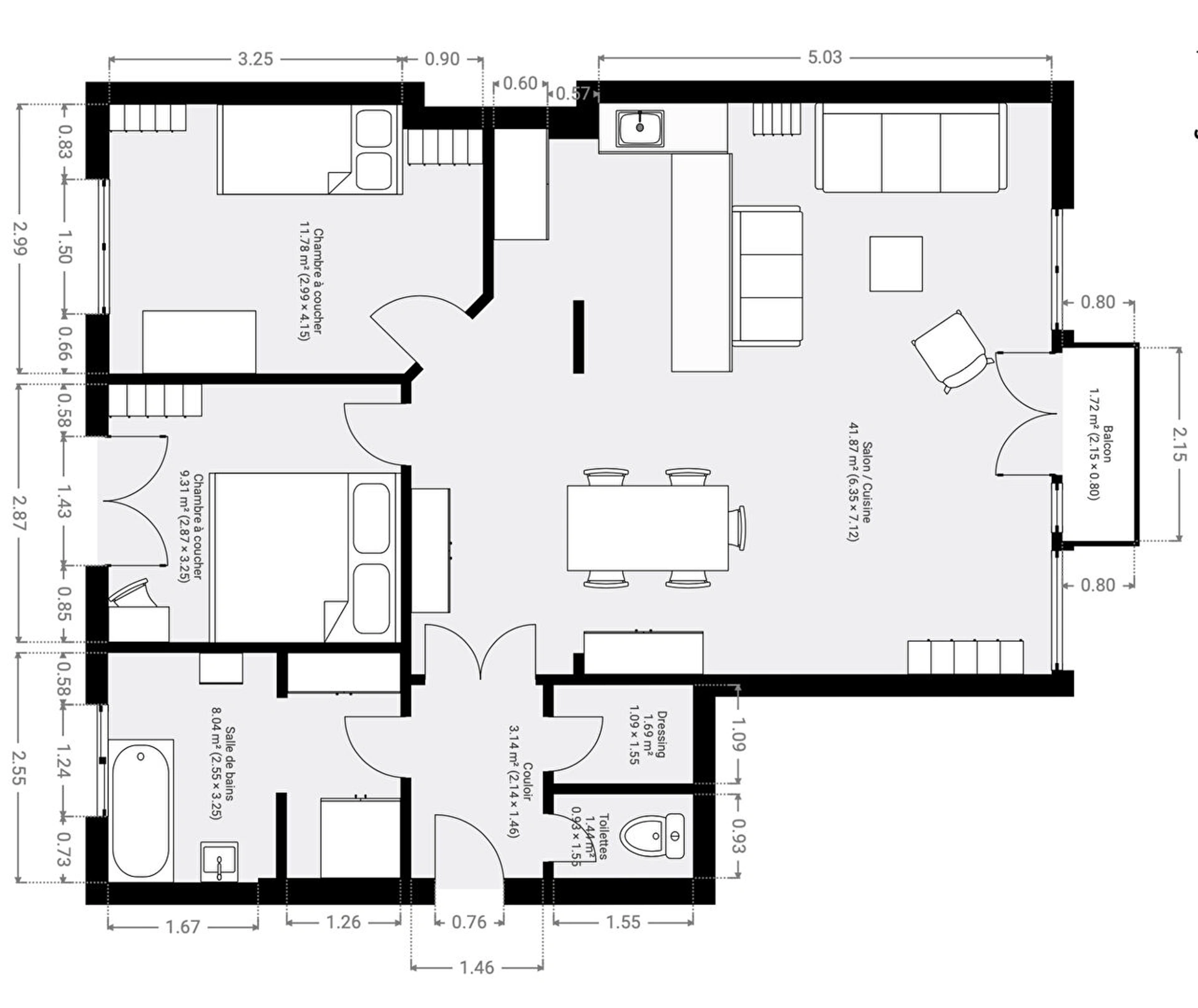 Appaertement 3/4 pièces sans vis à vis 9