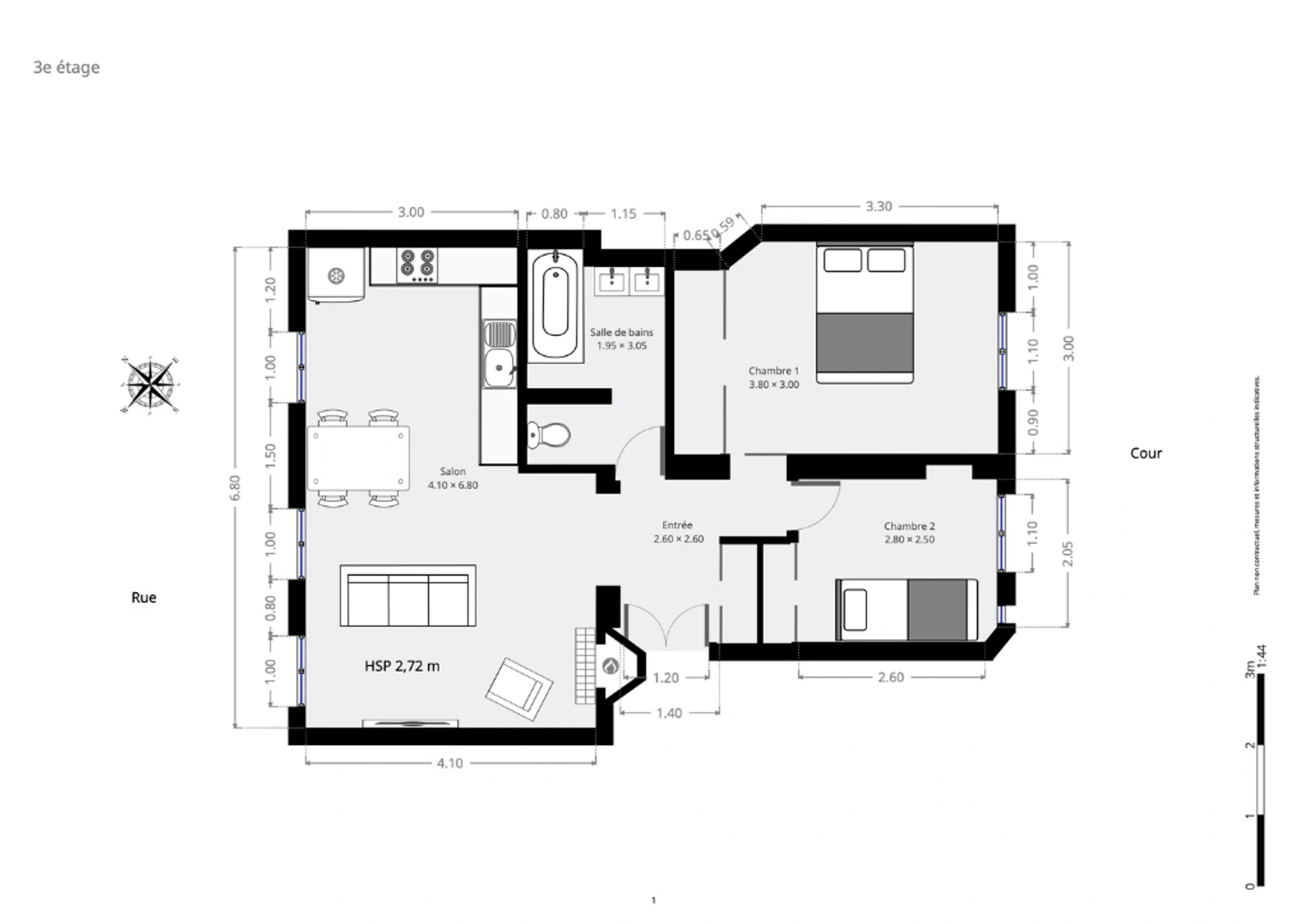 Appartement Paris 3 pièce(s) 9