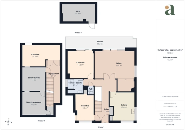 Appartement duplex 125m²  avec balcon, parking et cave en vente à Argenteuil 95100