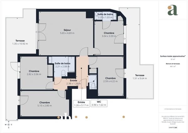 Appartement familial T5 de 91 m² avec terrasses et parkings<span></span>Colombes (92700)