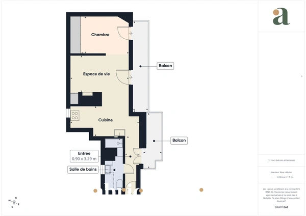 Dernier étage<span></span>Appartement 2 pièces avec balcons<span></span>Paris 20