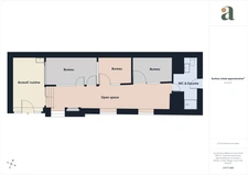 Bureau de 64m2<span></span>3 bureaux et 1 open space<span></span>1 espace cuisine<span></span>WC et douche<span></span>Dépendance<span></span>98 rue Jean Fraix<span></span>Rezé