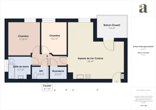 Bel appartement de 63,55m2 - Construction de 2013 - Excellent état  - DPE C - 2 chambres - Un balcon - Une buanderie - 2 parkings - 38 rue Jean-Claude Maisonneuve - Couëron