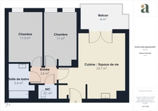 T3 lumineux 57 m² avec terrasse en vente à  Cenon